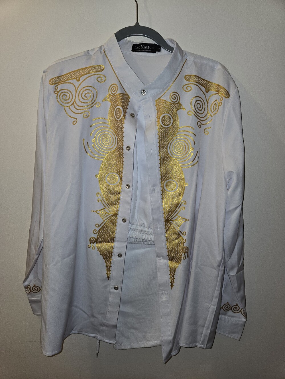 Men's White Shirt with Gold Embroidered Detail